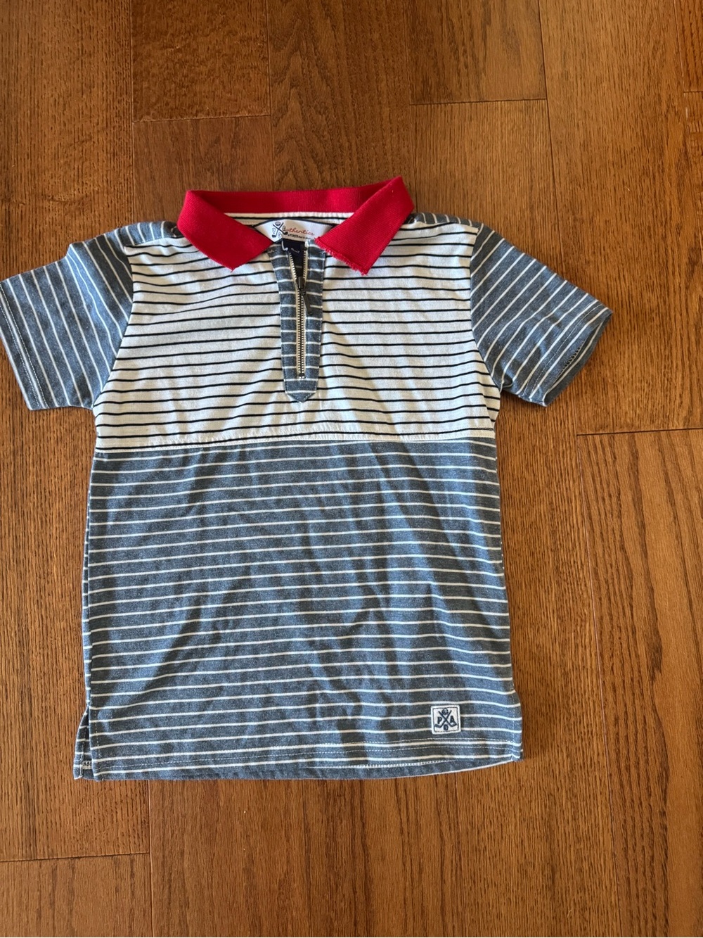 Fore Axel & Hudson PG Authentics Boys White Navy Gray Striped Polo Shirt Size 6